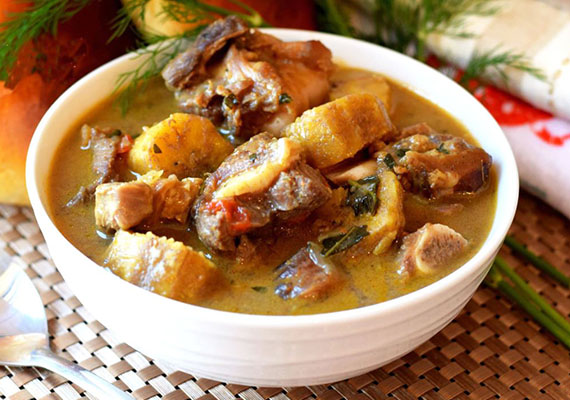 Cow meat pepper soup and plantains